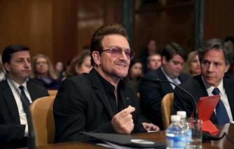 U2 lead singer Bono testifies before a Senate Appropriations State, Foreign Operations and Related Programs Subcommittee hearing on "Causes and consequences of violent extremism and the role of foreign assistance" on Capitol Hill in Washington, April 12, 2016. PHOTO BY REUTERS/Yuri Gripas