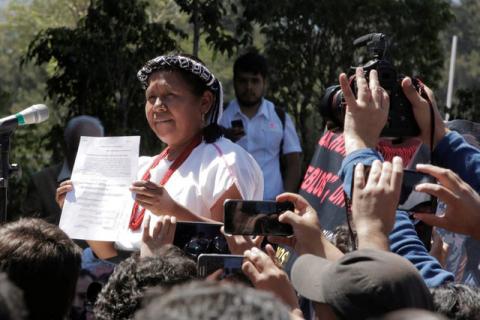 Maria de Jesus Patricio Martinez, an indigenous woman backed by Mexico's Zapatista National Liberation Army (EZLN), shows a document after she registered to run as an independent candidate in next year's presidential election at National Electoral Institute (INE) in Mexico City, Mexico, October 7, 2017. PHOTO BY REUTERS/Violeta Schmidt
