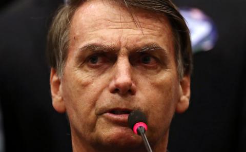 Presidential candidate Jair Bolsonaro attends a news conference in Rio de Janeiro, Brazil, October 11, 2018. PHOTO BY REUTERS/Ricardo Moraes
