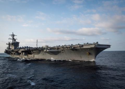 U.S. aircraft carrier USS Carl Vinson is seen in the Pacific Ocean on May 27, 2017. PHOTO BY REUTERS/Torrey W. Lee/Courtesy U.S. Navy