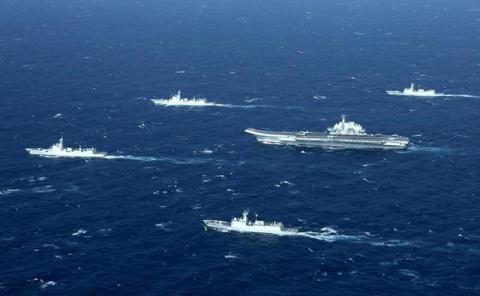 China's Liaoning aircraft carrier with accompanying fleet conducts a drill in an area of South China Sea in this undated photo taken December, 2016. PHOTO BY REUTERS/Stringer
