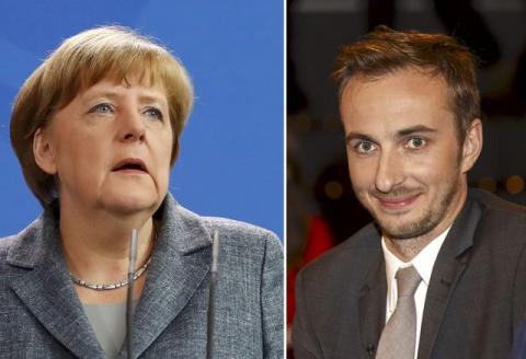 A combination of pictures shows German Chancellor Angela Merkel and Jan Boehmermann (R) who read out a sexually crude poem about Turkish President Tayyip Erdogan on German television, at the Chancellery in Berlin, Germany. PHOTO BY REUTERS/Morris Mac Matzen