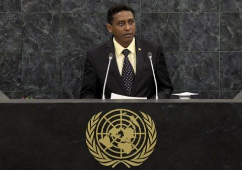 Vice President of Seychelles, Danny Faure addresses the 68th United Nations General Assembly at U.N. headquarters in New York, September 27, 2013. PHOTO BY REUTERS/Andrew Burton