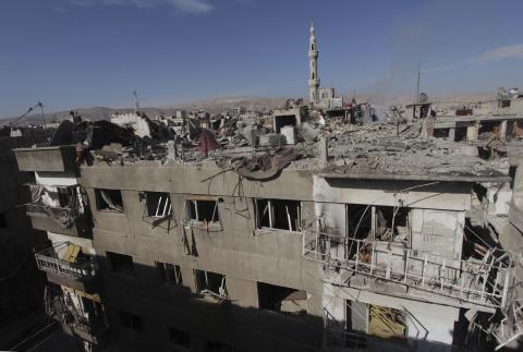 A general view of the destruction after what activists said were at least 20 air strikes by forces loyal to Syria's President Bashar al-Assad in the Douma neighbourhood of Damascus, February 5, 2015. PHOTO BY REUTERS/ Mohammed Badra