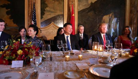 Chinese President Xi Jinping and President Donald Trump attend a dinner accompanied by first ladies Peng Liyuan and Melania Trump at Trump's Mar-a-Lago estate in West Palm Beach, Florida. PHOTO BY REUTERS/Carlos Barria