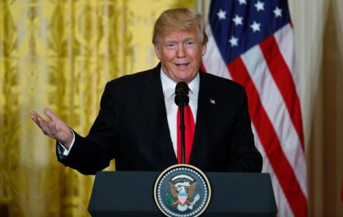 U.S. President Donald Trump addresses a joint news conference with Norwegian Prime Minister Erna Solberg in the East Room of the White House in Washington, U.S., January 10, 2018. PHOTO BY REUTERS/Jonathan Ernst