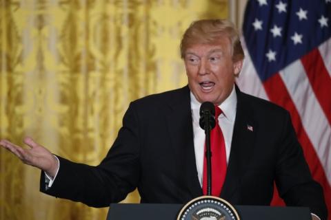U.S. President Donald Trump holds a joint news conference with Norwegian Prime Minister Erna Solberg in the East Room of the White House in Washington, U.S., January 10, 2018. PHOTO BY REUTERS/Jonathan Ernst