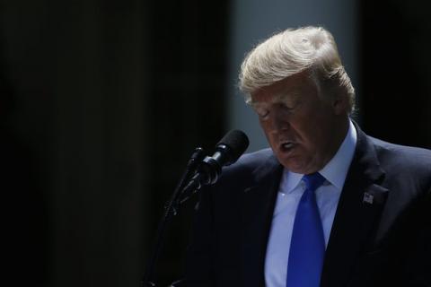 U.S. President Donald Trump delivers remarks during a joint news conference with Romanian President Klaus Iohannis in the Rose Garden at the White House in Washington, U.S., June 9, 2017. PHOTO BY REUTERS/Jonathan Ernst