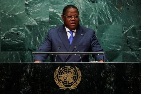 Gabon's Emmanuel Issoze-Ngondet addresses the United Nations General Assembly in the Manhattan borough of New York, U.S., September 24, 2016. PHOTO BY REUTERS/Eduardo Munoz