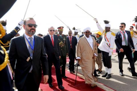 Sudan's President Omer Al Bashir welcomes Turkey's President Recep Tayyip Erdogan at Khartoum Airport, Sudan, December 24, 2017. PHOTO BY REUTERS/Mohamed Nureldin Abdallah