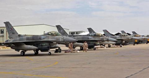 F16 fighter jets from the United Arab Emirates (UAE) arrive at an air base in Jordan, February 8, 2015. PHOTO BY REUTERS/Petra News Agency