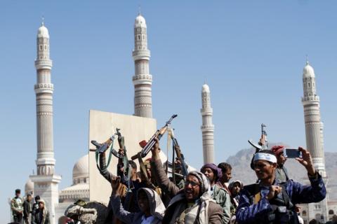 Houthi fighters attend the funeral of their fellow who were killed during the recent clashes in Sanaa, Yemen, December 7, 2017. PHOTO BY REUTERS/Mohammed Al-Sayaghi