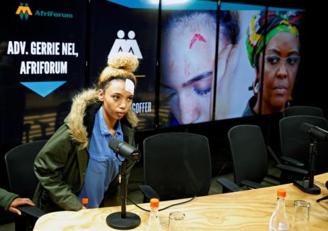 Gabriella Engels, who claims to have been assaulted by Grace Mugabe, arrives for a news conference in Pretoria, South Africa, August 17, 2017. PHOTO BY REUTERS/Siphiwe Sibeko