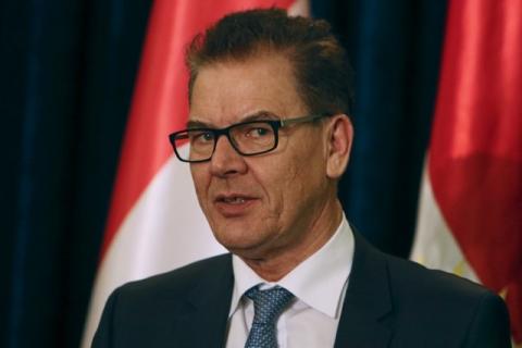 German Minister of Economic Cooperation and Development Gerd Mueller speaks during a news conference in Erbil, Iraq, January 27, 2016. PHOTO BY REUTERS/Azad Lashkari