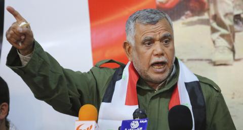 Head of the Badr Organisation Hadi al-Amiri speaks during a news conference on the outskirts of Diyala province, north of Baghdad, February 2, 2015. PHOTO BY REUTERS/Stringer