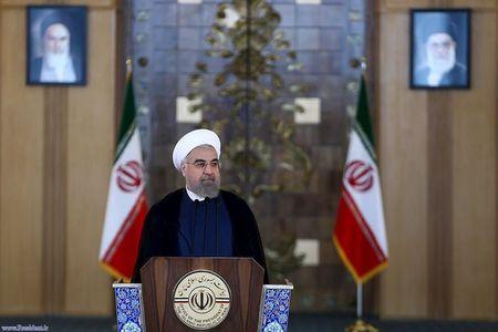 Iran's President Hassan Rouhani delivers a speech to the nation in Tehran, Iran, July 14, 2015. PHOTO BY REUTERS/Handout
