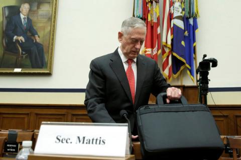 U.S. Defense Secretary James Mattis arrives for a House Armed Services Committee hearing on the Pentagon's budget priorities on Capitol Hill in Washington, U.S., June 12, 2017. PHOTO BY REUTERS/Yuri Gripas