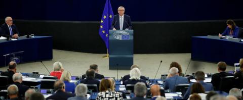 European Commission President Jean-Claude Juncker addresses the European Parliament during a debate on The State of the European Union in Strasbourg, France, September 13, 2017. PHOTO BY REUTERS/Christian Hartmann