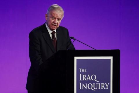 Sir John Chilcot presents The Iraq Inquiry Report at the Queen Elizabeth II Centre in Westminster, London, Britain, July 6, 2016. PHOTO BY REUTERS/Jeff J Mitchell