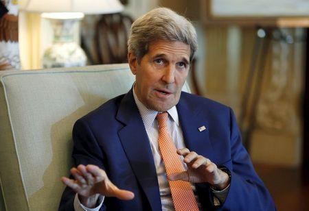 U.S. Secretary of State John Kerry talks to the media after a meeting with Saudi Foreign Minister Adel al-Jubeir at the State Department in Washington, July 16, 2015. PHOTO BY REUTERS/Yuri Gripas