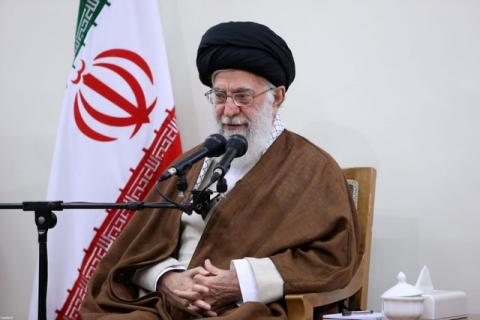 Iran's Supreme Leader Ayatollah Ali Khamenei speaks as he meets with Iranian President Hassan Rouhani and other officials following an earthquake that hit Kermansheh province, in Tehran, Iran, November 15, 2017. PHOTO BY REUTERS/Leader.ir