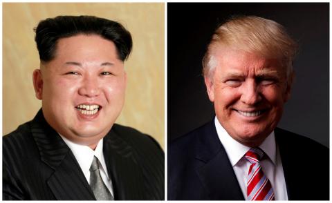 A combination photo shows a Korean Central News Agency (KCNA) handout of Kim Jong Un released on May 10, 2016, and Donald Trump posing for a photo in New York City, U.S., May 17, 2016. PHOTO BY REUTERS/KCNA/Lucas Jackson