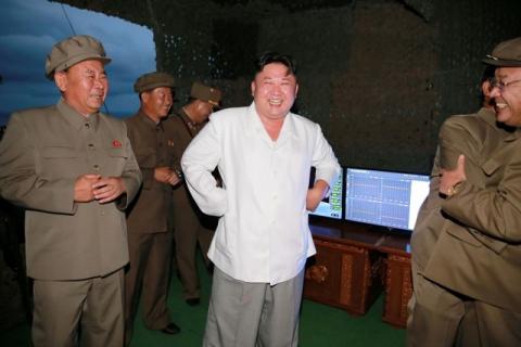 North Korean leader Kim Jong Un is pictured during a test-fire of strategic submarine-launched ballistic missile in this undated photo released by North Korea's Korean Central News Agency (KCNA) in Pyongyang, August 25, 2016. PHOTO BY REUTERS