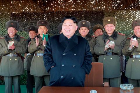 North Korean leader Kim Jong Un attends an intensive artillery drill of the KPA artillery units on the front in this image released by North Korea's Korean Central News Agency (KCNA) in Pyongyang, December 2, 2016. PHOTO BY REUTERS/KCNA