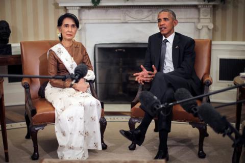 U.S. President Barack Obama talks to the media as he meets with Myanmar's State Counsellor Aung San Suu Kyi at the Oval Office of the White House in Washington, D.C., U.S., September 14, 2016. PHOTO BY REUTERS/Carlos Barria