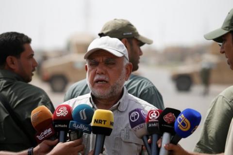 Leader of the Badr Organisation Hadi al-Amiri speaks to the media in Saqlawiya, north of Falluja, Iraq, June 5, 2016. PHOTO BY REUTERS/Thaier Al-Sudani