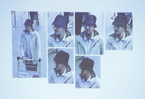 A man whom officials believe may be a suspect in the attack which took place at the Brussels international airport of Zaventem, is seen in this CCTV image made available by Belgian Police, April 7, 2016. PHOTO BY REUTERS/Belgian Federal Police