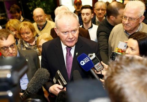 Sinn Fein politician and Northern Ireland's Deputy First Minister Martin McGuinness attends a general election count at the Royal Dublin Society centre in Dublin, Ireland, February 27, 2016. PHOTO BY REUTERS/Darren Staples