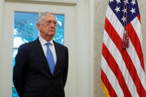 U.S. Secretary of Defense Jim Mattis attends the swearing in ceremony for new Secretary of Veterans Affairs Robert Wilkie in the Oval Office of the White House in Washington, U.S., July 30, 2018. PHOTO BY REUTERS/Brian Snyder