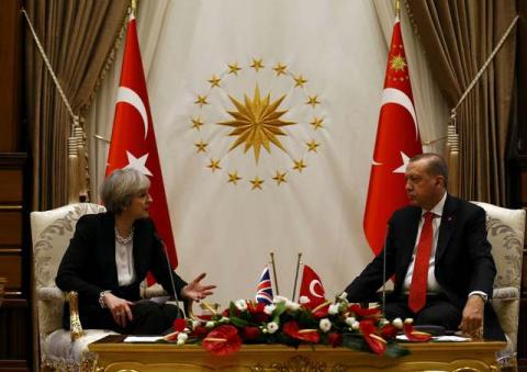 Britain's Prime Minister Theresa May meets with Turkish President Tayyip Erdogan at the Presidential Palace in Ankara, Turkey, January 28, 2017. PHOTO BY REUTERS/Umit Bektas