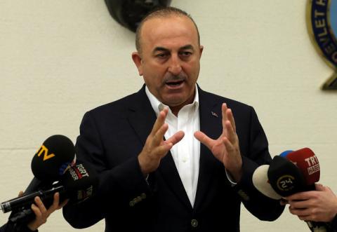 Turkish Foreign Minister Mevlut Cavusoglu speaks during a news conference at Ataturk International airport in Istanbul, Turkey, March 11, 2017. PHOTO BY REUTERS/Huseyin Aldemir
