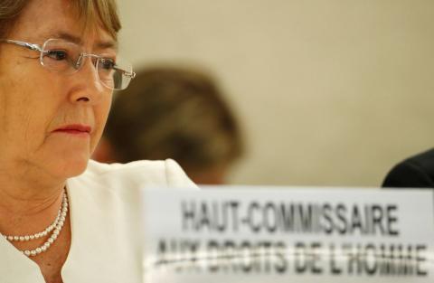 New United Nations High Commissioner for Human Rights Michelle Bachelet attends the Human Rights Council at the United Nations in Geneva, Switzerland, September 10, 2018. PHOTO BY REUTERS/Denis Balibouse