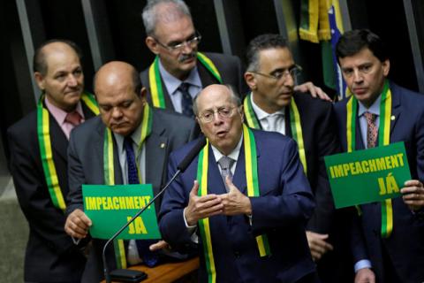 Jurist Miguel Reale Junior speaks during a session to review the request for Brazilian President Dilma Rousseff's impeachment at the Chamber of Deputies in Brasilia, Brazil, April 15, 2016. PHOTO BY REUTERS/Ueslei Marcelino
