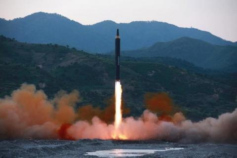 The long-range strategic ballistic rocket Hwasong-12 (Mars-12) is launched during a test in this undated photo released by North Korea's Korean Central News Agency (KCNA) on May 15, 2017. PHOTO BY REUTERS/KCNA