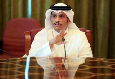 Qatar's foreign minister Sheikh Mohammed bin Abdulrahman al-Thani gestures as he speaks to reporters in Doha, Qatar, June 8, 2017. PHOTO BY REUTERS/Naseem Zeitoon