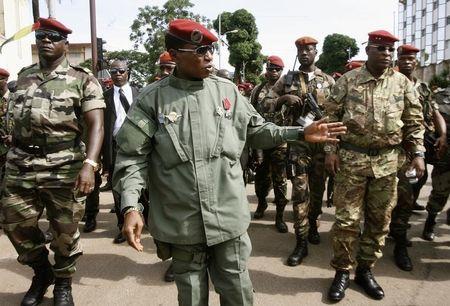 Captain Moussa Dadis Camara (C) at Martyrs Place in Conakry October 2, 2009, during celebrations commemorating the Republic of Guinea's independence day. PHOTO BY REUTERS/Luc Gnago