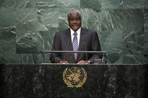 Chad's Foreign Minister Moussa Faki Mahamat addresses attendees during the 70th session of the United Nations General Assembly at the U.N. Headquarters in New York, October 1, 2015. PHOTO BY REUTERS/Eduardo Munoz