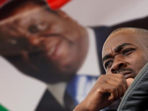 Nelson Chamisa, the new leader for Movement For Democratic Change (MDC), looks on during the funeral parade of Morgan Tsvangirai in Harare, Zimbabwe, February 19, 2018. PHOTO BY REUTERS/Philimon Bulawayo