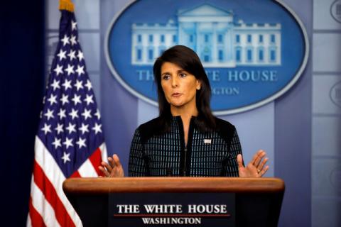 U.S. Ambassador to the UN, Nikki Haley attends the daily briefing at the White House in Washington, U.S., September 15, 2017. PHOTO BY REUTERS/Carlos Barria