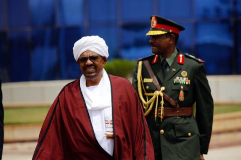 Sudan's President Omer Al Bashir arrives to welcome Chairman of the Presidential Council of Libya Fayez Mustafa al-SarrajÊat Khartoum Airport, in Khartoum, Sudan, August 27, 2017. PHOTO BY REUTERS/Mohamed Nureldin Abdallah