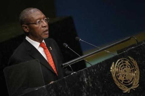 Prime Minister Pakalitha Bethuel Mosisili of Lesotho addresses attendees during the 70th session of the United Nations General Assembly at the U.N. headquarters in New York, October 1, 2015. PHOTO BY REUTERS/Carlo Allegri