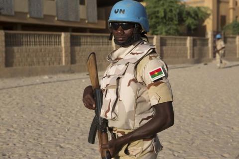 A UN peacekeeper from Burkina Faso patrols in Timbuktu, November 5, 2014. PHOTO BY REUTERS/Joe Penney