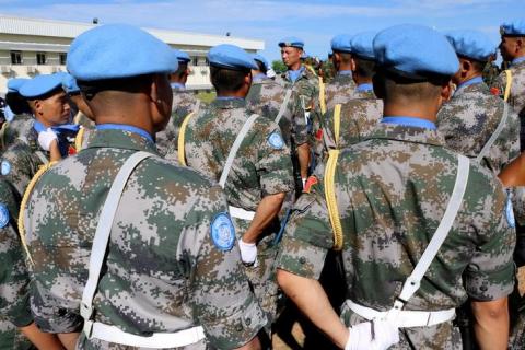 Chinese Peacekeepers in the United Nations Mission to South Sudan (UNMISS) parade during the International Day of United Nations Peacekeepers in Juba, South Sudan, May 29, 2017. PHOTO BY REUTERS/Samir Bol
