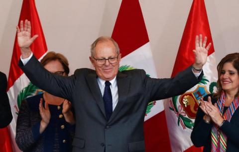 Peruvian presidential candidate Pedro Pablo Kuczynski, gives a speech to the press after Peru's electoral office ONPE said that he won more votes than Keiko Fujimori in the country's cliffhanger presidential election in his headquarters in Lima, Peru, June 9, 2016. PHOTO BY REUTERS/Mariana Bazo