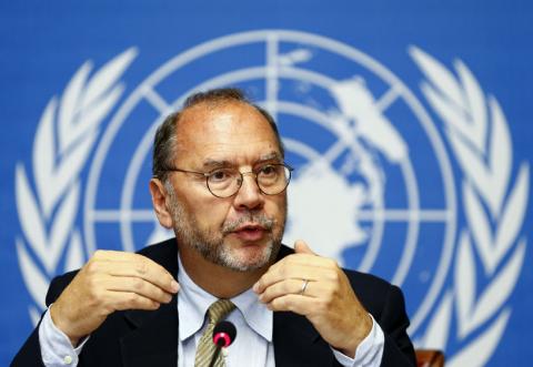 Ebola virus discoverer Peter Piot addresses a news conference at the United Nations after an informal consultation at the World Health Organization (WHO) in Geneva, October 7, 2014. PHOTO BY REUTERS/Denis Balibouse
