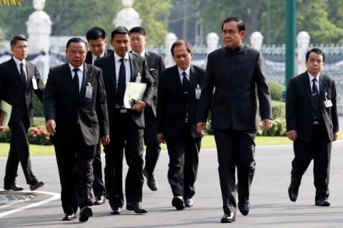 Thailand's Prime Minister Prayuth Chan-ocha is dressed in black as he arrives at a weekly cabinet meeting at Government House in Bangkok, Thailand, October 18, 2016. PHOTO BY REUTERS/Chaiwat Subprasom